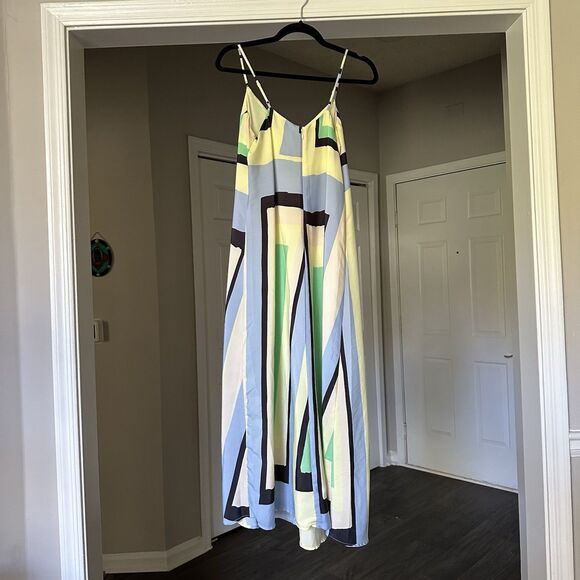 Anthropologie Maeve Yellow Green Geometric Maxi Dress Women's Size XS P Low Back - Picture 5 of 11